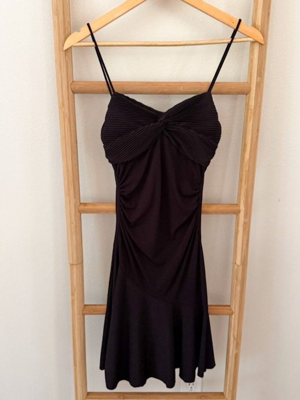Vintage Y2K Jodi Kristopher Black Ruched Twist Bust Cocktail Midi Dress Medium